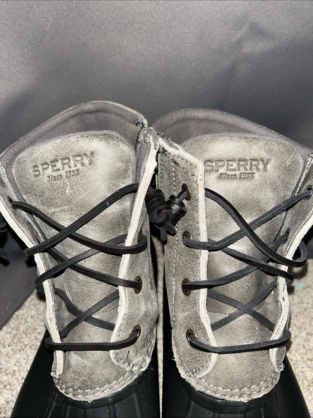 Sperry Black and Gray Waterproof Lace-Up Duck Boots